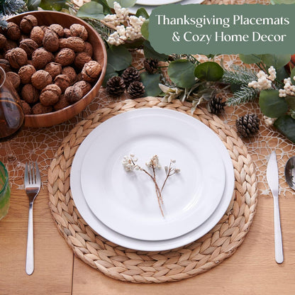 10 Pack, Round Woven Placemats, Natural Water Hyacinth Place mats, Braided Straw Table Mats for Dining Table, Christmas Placemats (13.8 inch)