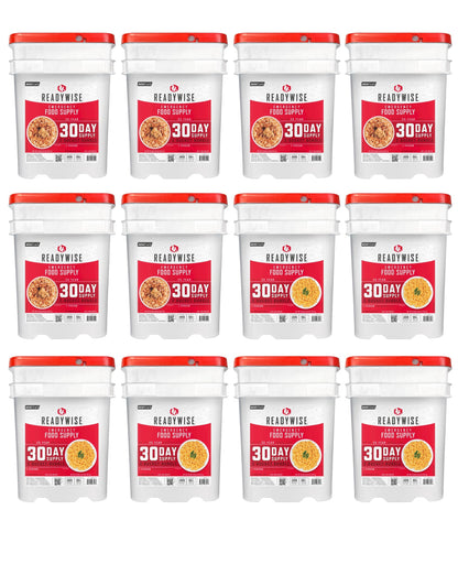 ReadyWise 6 Month Emergency Food Supply - 1,788 Servings, 12 Buckets Freeze Dried Protein Meals, Disaster Survival Food Storage, Ready to Eat, Camping Essentials, up to 25 Year Shelf Life
