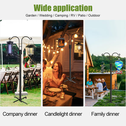 XDW-GIFTS Double Shepherds Hooks for Outdoor, 2-Pack Heavy Duty Garden Pole for Hanging Bird Feeder, Plant Baskets, Solar Light Lanterns, Garden Plant Hanger Stands with 5 Base Prongs