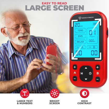 TENS Unit Muscle Stimulator Pro for Back Pain Relief, Shoulder Recovery and Physical Therapy, Electronic EMS Massager Machine with PMS Pulse for Effective Shock Therapy, Red