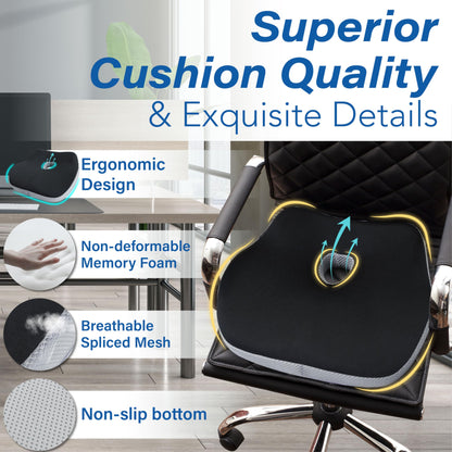 Car Seat Cushion, Ergonomic Memory Foam Car Cushion for Sciatica Pain Relief, Larger Driving Seat Pillow for Short Drivers on Long Drives - Butt Pillow for Truck, Office, Wheelchair - Black&Gray