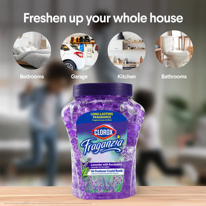 Clorox Fraganzia Crystal Beads Air Freshener in Lavender with Eucalyptus Scent - Long-Lasting Room Deodorizer - Odor Eliminator Gel Beads to Freshen Home, Car, or Office, 12 Fl Oz