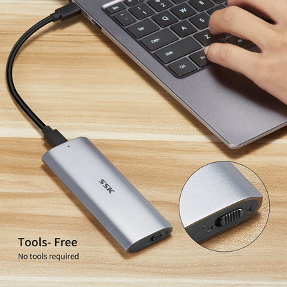 SSK M.2 NVMe Enclosure, Tool-Free SSD Enclosure Adapter, USB C 3.2 Gen 2 10Gbps PCIe MKey External Solid State Drive Case, Support UASP Trim for 2230/2242/2260/2280 (SATA NOT Supported)