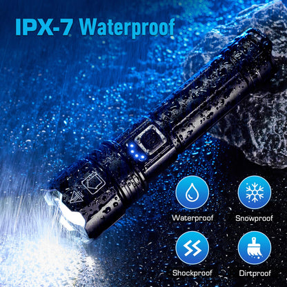 ANKRA 90000LM High Lumen Rechargeable LED Flashlight, High Lumens XHP70.2, 10 Modes Zoomable,Waterproof,USB Output Power Bank,Tactical Flashlight for Camping,Hiking,Emergencies (2-Pack)