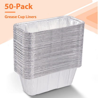 Whaleme 50-Pack Blackstone Griddle Accessories 5017 Grease Cup Liners, Aluminum Foil Drip Pan Grease Catcher Cup Liner for Blackstone 17, 22, 28, 36 Inch Griddle, Disposable Grill Grease Tray