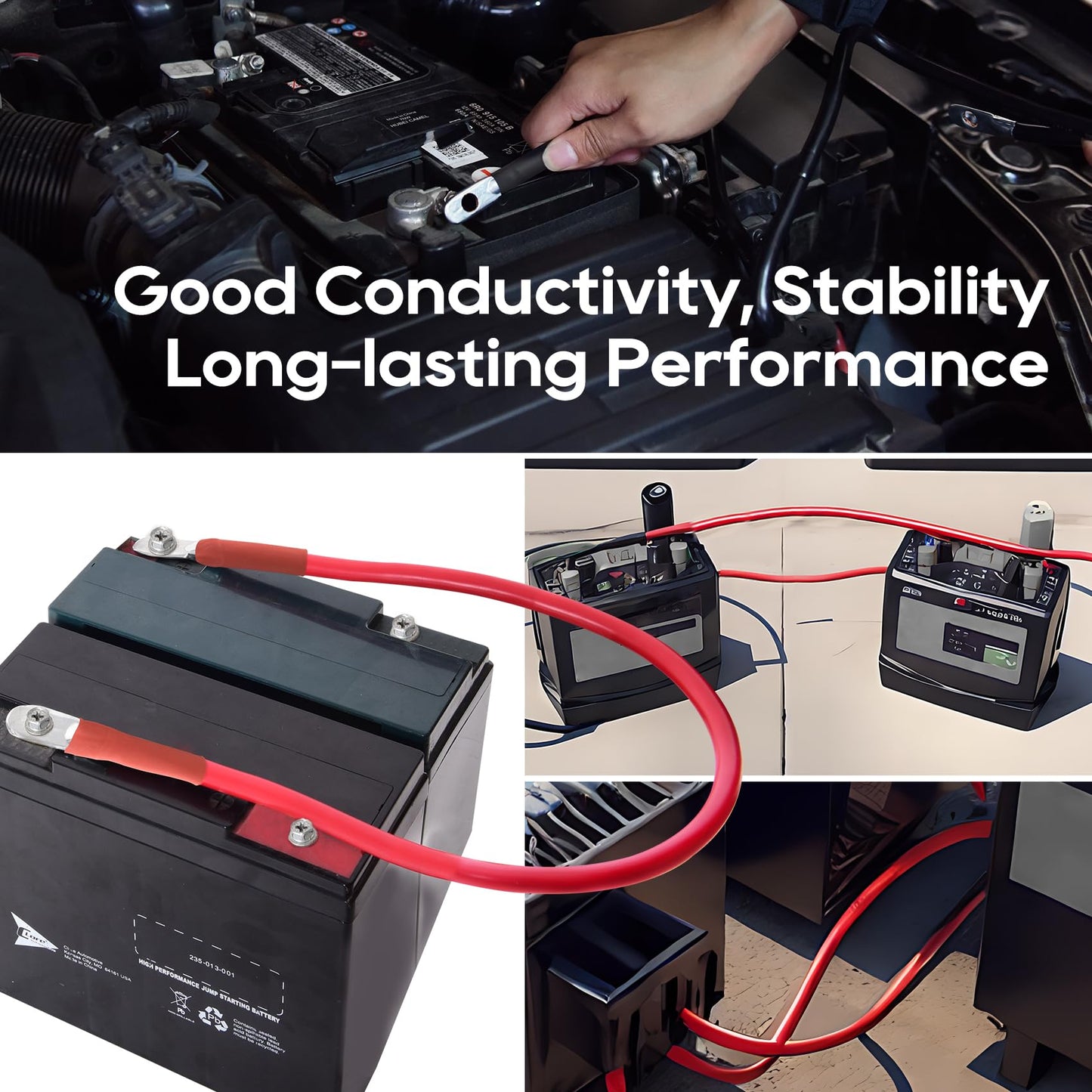 TOPDC 4 AWG Battery Cable 24-Inch Battery Inverter Cables Set All Copper Conductor Wire with 3/8" Ring Terminals (4 Gauge x 24 Inches) for Car Truck RV Solar, Replacement Parts & Accessories