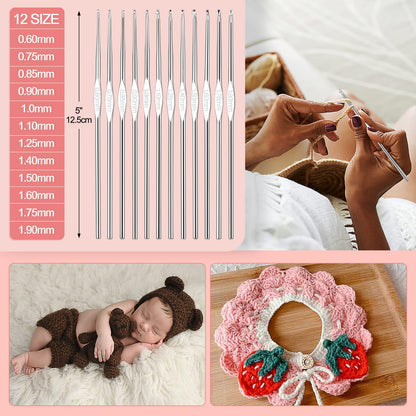 Aeelike Crochet Kit for Beginners Adults, Crochet Kits Include Yarn, 59pcs Crochet Starter Kit for Beginners Kids,Ergonomic Crochet Hooks 2.0-6.0 mm, Lace Steel Needles 0.6-1.9 mm