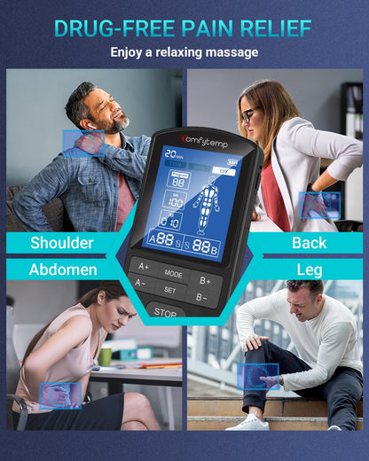 Comfytemp TENS Unit Muscle Stimulator for Pain Relief Therapy, FSA HSA Eligible TENS Machine with 24 Modes and DIY, Dual Channel EMS Unit, Pulse Muscle Massager for Back, Shoulder, Sciatica, Knee