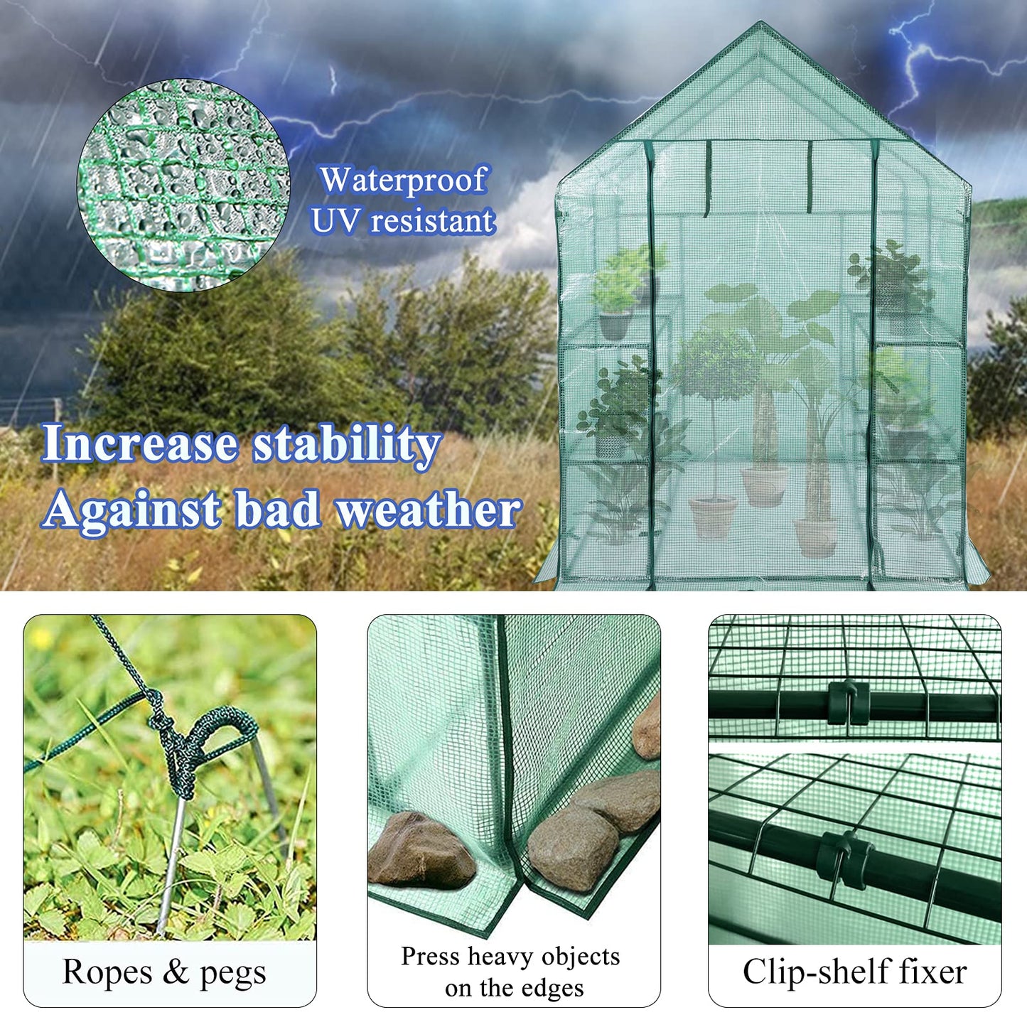SV SCOOL VALUE Greenhouses for Outdoors, PE Walk in Greenhouse with 2 Side Mesh Windows, Portable Green House with Anchors & Ropes Stands Up to Wind, 56"x56"x78"Green