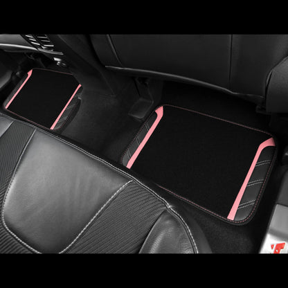 CAR PASS Microfiber Steering Wheel Cover and Waterproof Car Floor Mats,Leather Universal Car Combo Fit for 95% Truck,SUV,Cars,14.5-15inch Sporty Anti-Slip Safety Comfortable Design(Black and Pink)