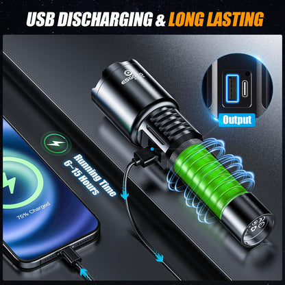 Esgofo Rechargeable Flashlights High Lumens 1000000 Long Range 3280FT, Super Bright Handheld Strong LED Flashlight Long Lasting 15H, Powerful Flash Light USB C, Zoomable 5 Modes, for Camping Hiking