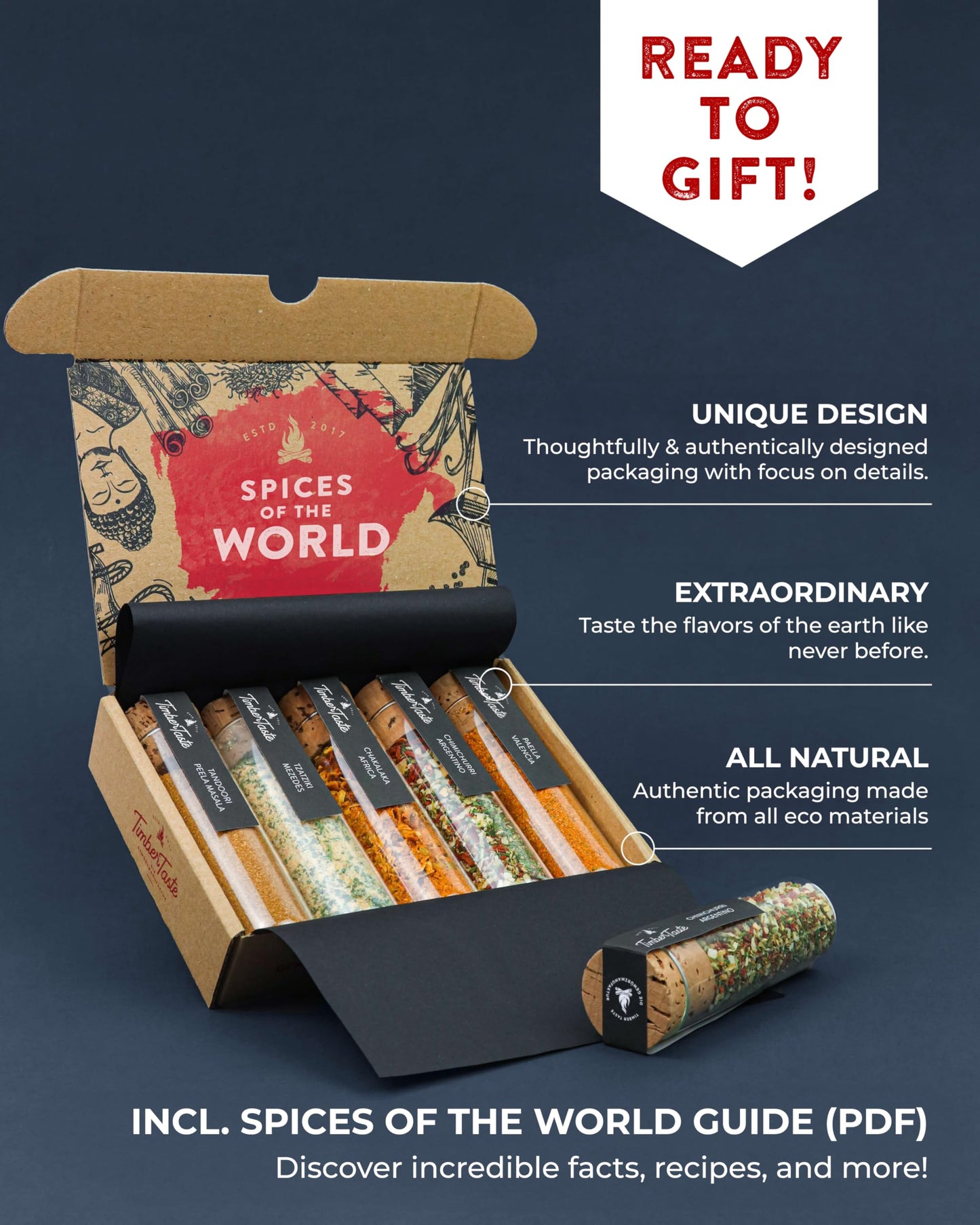 TIMBER TASTE® World Spice Gift Set - Collection of Gourmet International Spice Blends - World Seasonings Set for Men & Women - Birthday Gifting Ideas for Men - Dad Birthday Gifting Ideas