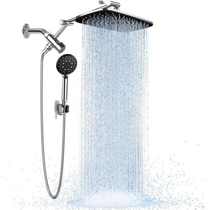 Veken Wide Rain Shower Head with Handheld, High Pressure Rainfall Showerhead Combo with Arm for Bathroom Accessories, Home Decor, Detachable Dual Shower with Multi Modes Handheld Spray, Silver Chrome