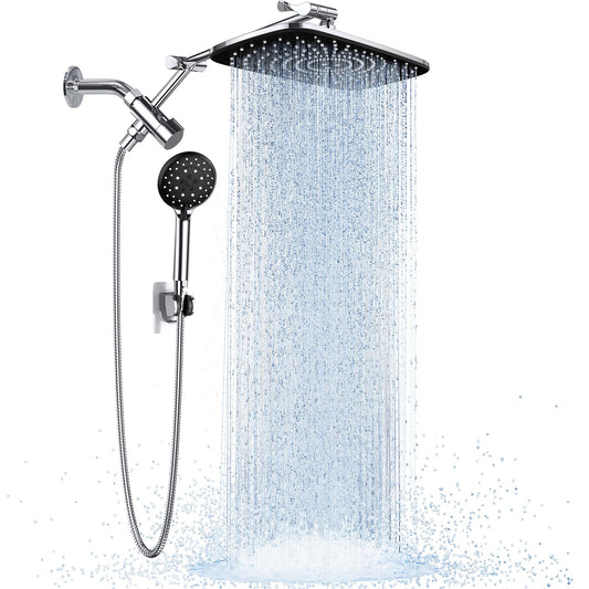 Veken Wide Rain Shower Head with Handheld, High Pressure Rainfall Showerhead Combo with Arm for Bathroom Accessories, Home Decor, Detachable Dual Shower with Multi Modes Handheld Spray, Silver Chrome