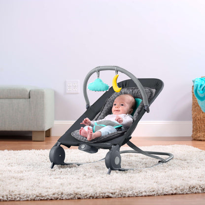 Summer Infant 2-in-1 Bouncer & Rocker Duo (Gray and Teal) Convenient and Portable Rocker and Bouncer for Babies Includes Soft Toys and Soothing Vibrations
