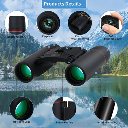ZIYOUHU Compact 30x60 Binoculars for Adults,Suitable for Adults and Children Bird Watching Travel Sightseeing, Waterproof Lightweight Small Binoculars, with Clear Low-Light Vision