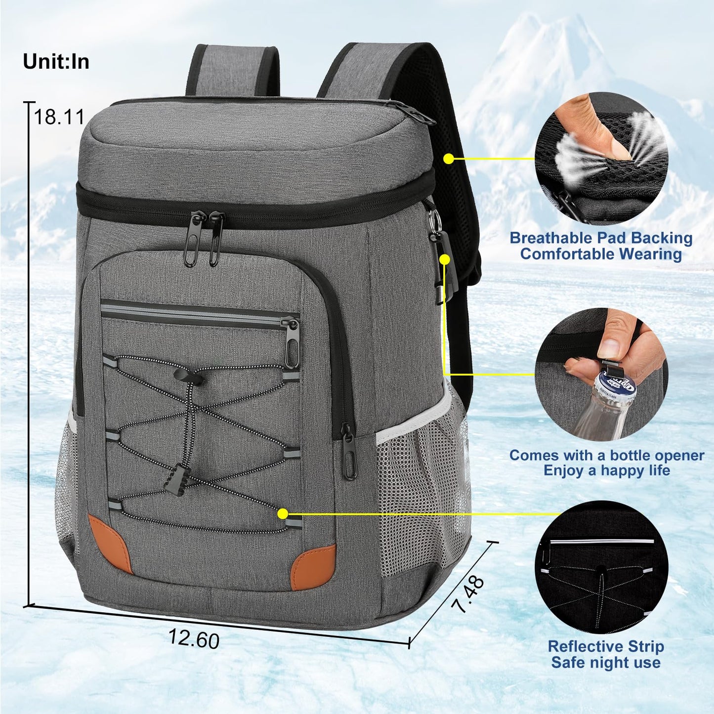 Backpack Cooler Insulated Leak Proof for Men Women 36 Cans Soft Cooler Backpack Insulated Waterproof Large Capacity Coolers Bag Portable for Lunch Camping Travel Picnic Hiking Deep Grey