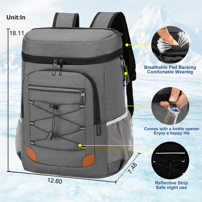 Backpack Cooler Insulated Leak Proof for Men Women 36 Cans Soft Cooler Backpack Insulated Waterproof Large Capacity Coolers Bag Portable for Lunch Camping Travel Picnic Hiking Deep Grey