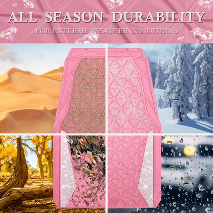 CAR PASS Bling Diamond Car Mats Rubber Floor Mats Full Set Anti-Slip 3D Rhombus Waterproof Trim to Fit Liner Universal Glitter Crystal Sparkly Shining Rhinestone Girl Women SUV Sedan Van, Pink Rubber