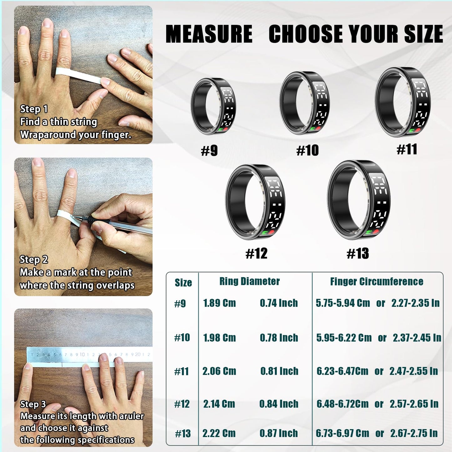 Smart Rings for Women Men,Fitness Tracker Ring,Smart Ring whth Display and Touch Button,IP68waterproof,Health Ring Tracks Heart Rate/Sleep/Steps/Blood Oxygen/Calorie/Distance,No Subscription(Black9)