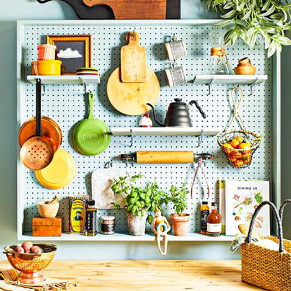 Black Pegboard Shelf, 4 Pack Wooden Pegboard Shelves with Metal Brackets Hooks, Heavy Duty Peg Board Organizer Shelves, Pegboard Accessories Organizer for Crafts Room, Garage, Workbench, Office