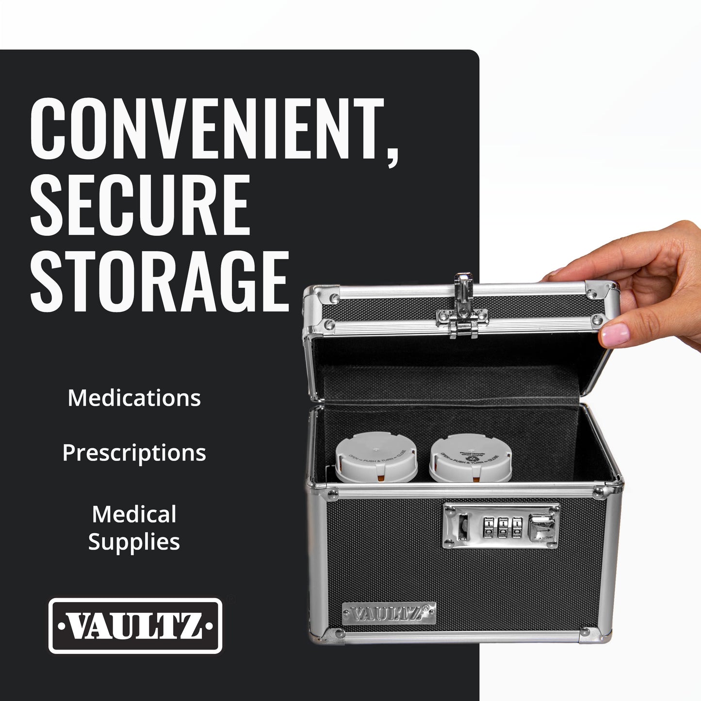 Vaultz Medicine Lock Box - 5 x 7 x 5 Inches - Secure Cabinet Safe with Combination Lock - Ideal for Medications and Small Valuables - Black
