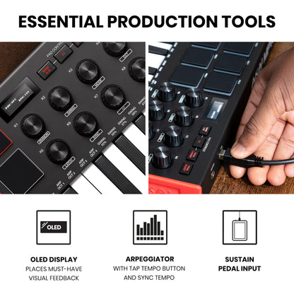 Akai Professional MPK Mini MK3 - 25 Key USB MIDI Keyboard Controller With 8 Backlit Drum Pads, 8 Knobs, Music Production Software and Native Instruments Sound Package (NKS Integration)