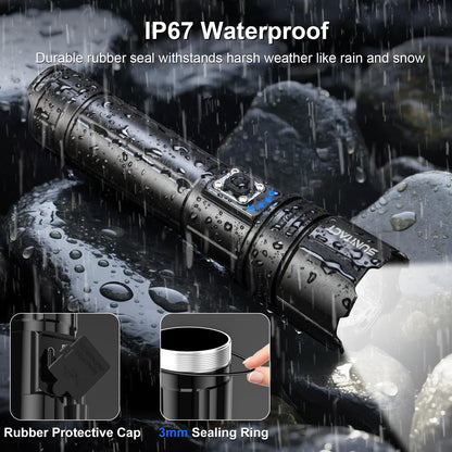 Sunitact Flashlights High Lumens, Rechargeable Flashlight Led 2000 Lumen XHP70.2, Super Bright Flash Light, High Powered Handheld Flashlights for Emergency Camping Gift, IP67 Waterproof, Adjustable