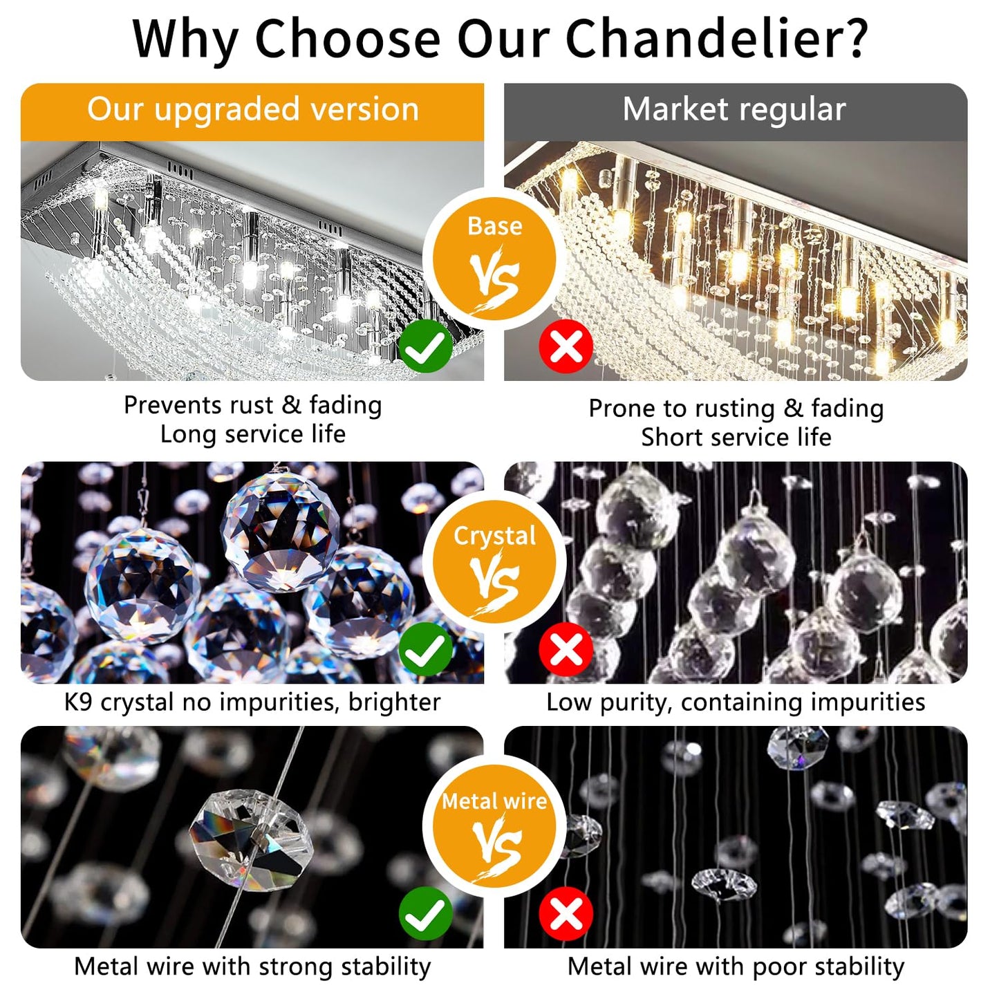 Silver Rectangle Crystal Raindrop Chandelier for Living Room, 8 Lights Modern Flush Mount Crystal Ceiling Light Fixture Pendant Lamp for Kitchen Island, Dining Room, Closet, Wedding Decor of CRYSTOP