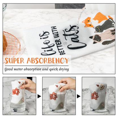 R HORSE 5Pcs Funny Kitchen Dish Towels, Cute Cat Dishcloths Gift, Absorbent Dish Tea Towels Reusable Bar Hand Dishcloths Decor for Bathroom Kitchen Home Supplies Gift for Mom Woman Cat Lovers