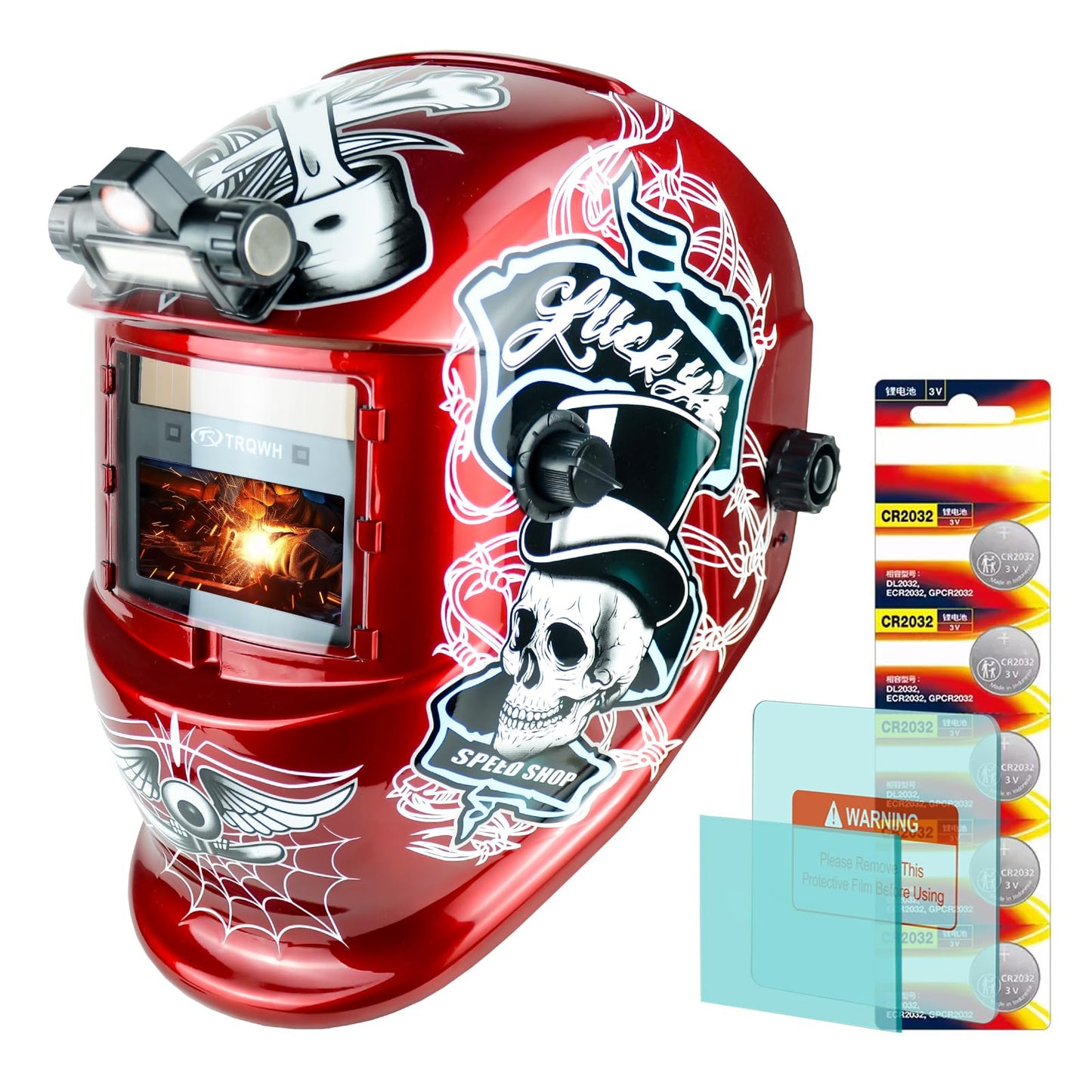 TRQWH Welding Helmet with Light True Color Auto Darkening Welding Helmets for Men Solar Powered Welding Hood with 2 Arc Sensor Wide Shade 4/9-13 for TIG MIG ARC Cool Welder Mask (TRQ-HD12)