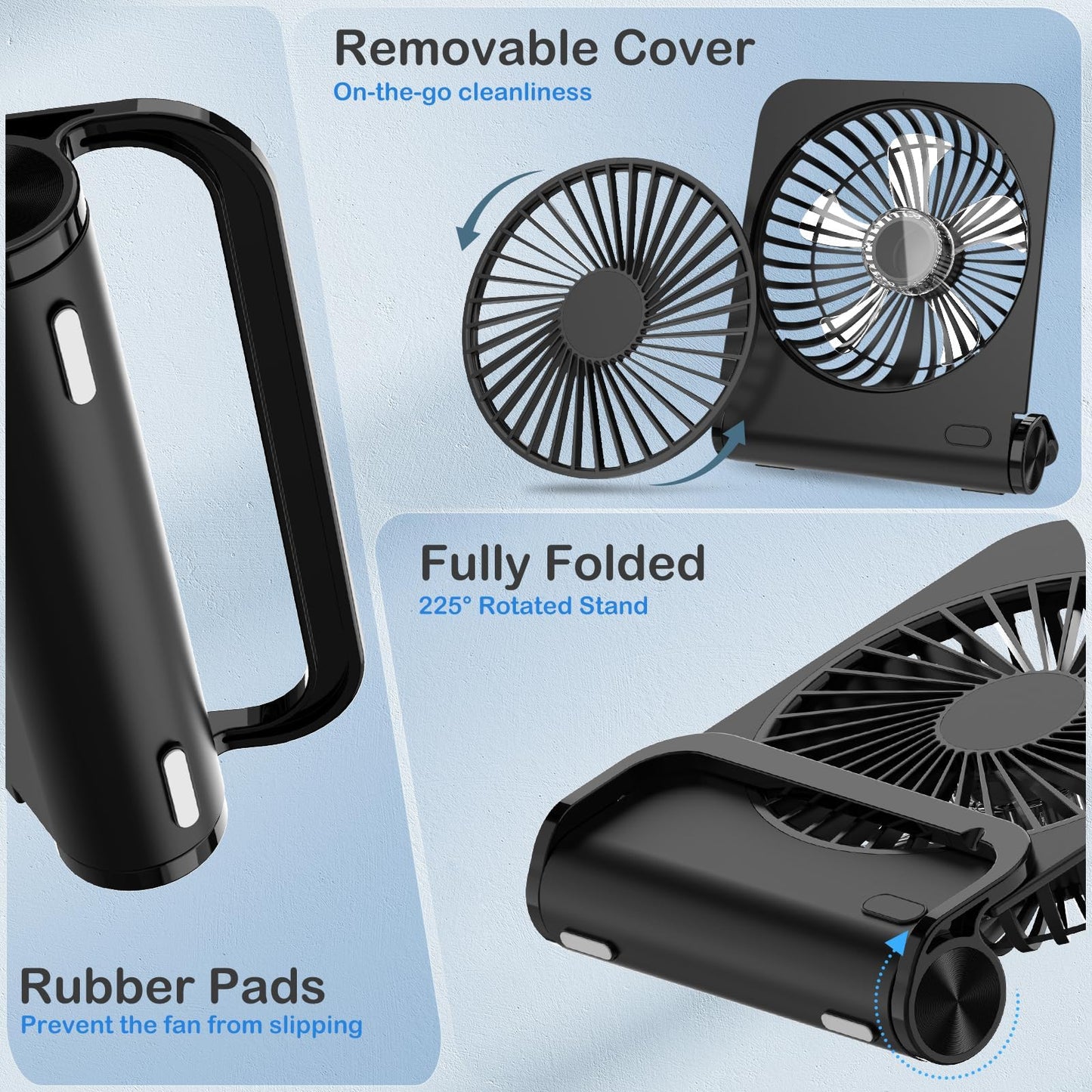 EasyAcc Small Desk Fan Personal Fan, 2000mAh Battery Quiet Mini Desktop Fan Portable Rechargeable Fan for Cruise, Travel Office Pet Cooling Hot Flashes Travel Essentials