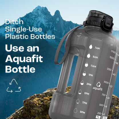 AQUAFIT 64 oz Water Bottle with Time Marker, Half Gallon Gym Bottle with Straw, Handle & 2-in-1 Lid