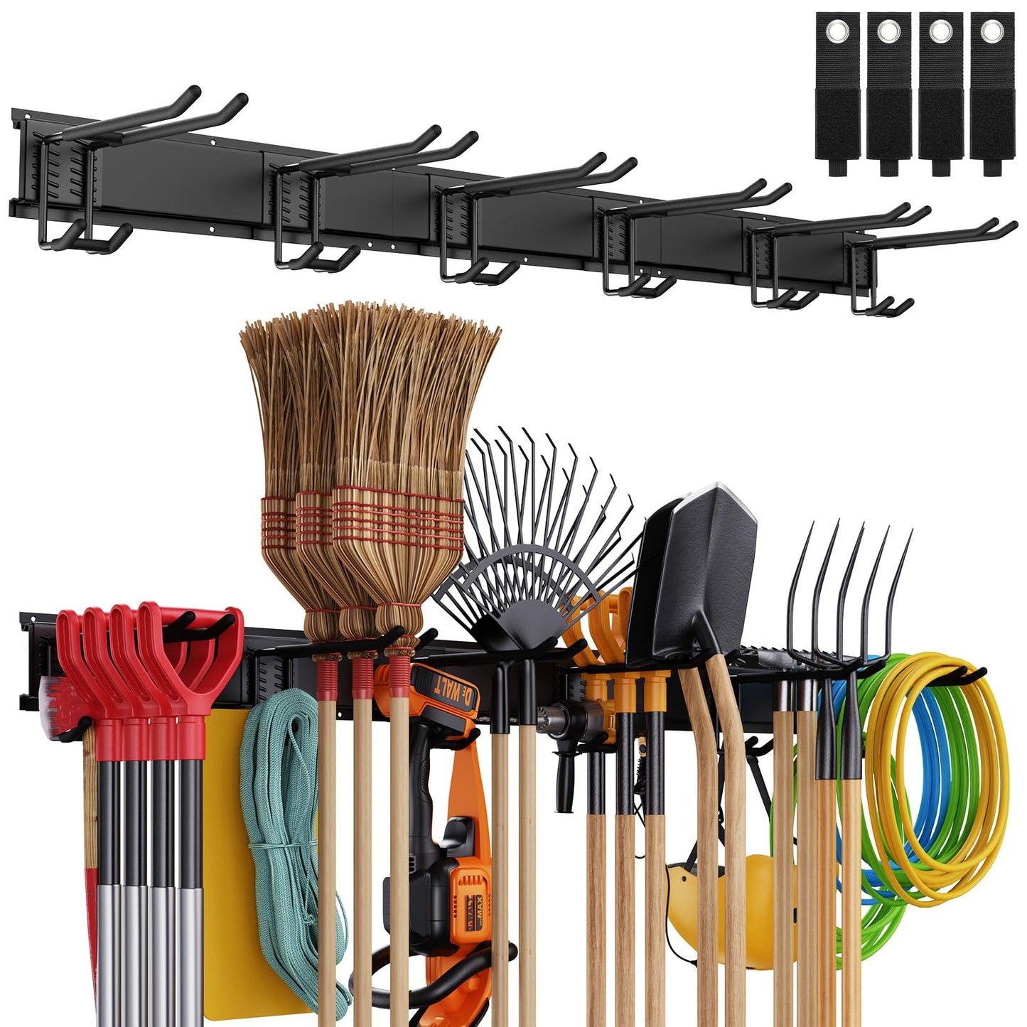 Waturis Tool Storage Rack, 48 Inch Heavy Duty Garage Wall Organzier, 13Pcs Adjustable Garden Tool Organizer for Garage Storage Organization Yard Shed Tool Organizer