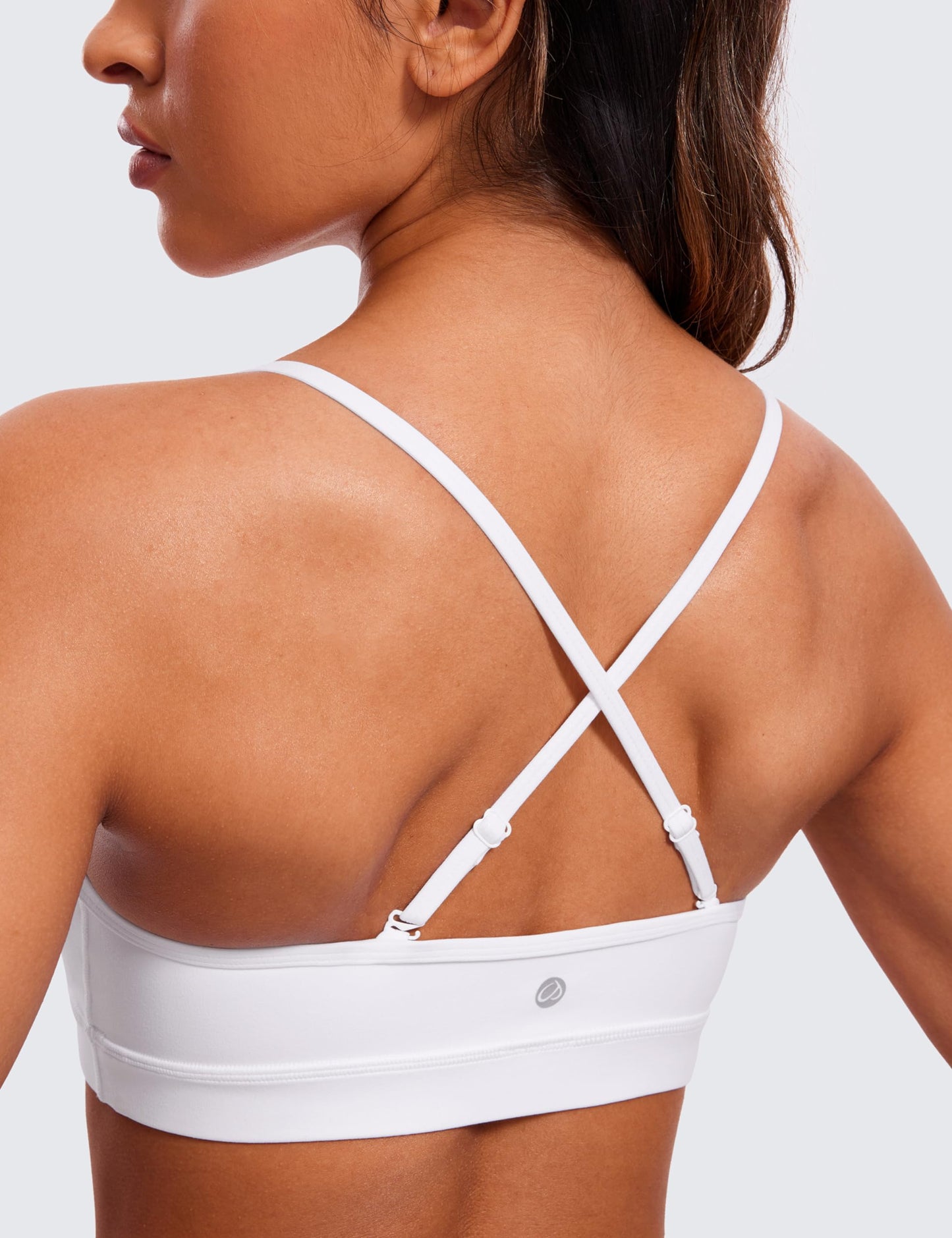 CRZ YOGA Butterluxe V-Neck Sports Bras for Women - Adjustable Thin Straps Padded Yoga Top Basic Wireless Camisole White Medium
