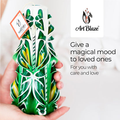 Carved Candles - Handmade Long Burning Decorative Luxury Candles - Unscented - Perfect for Home Decor, Birthdays, Romantic Occasions, Gifts for Women, Mother's Day Gift for Mom - Big Green