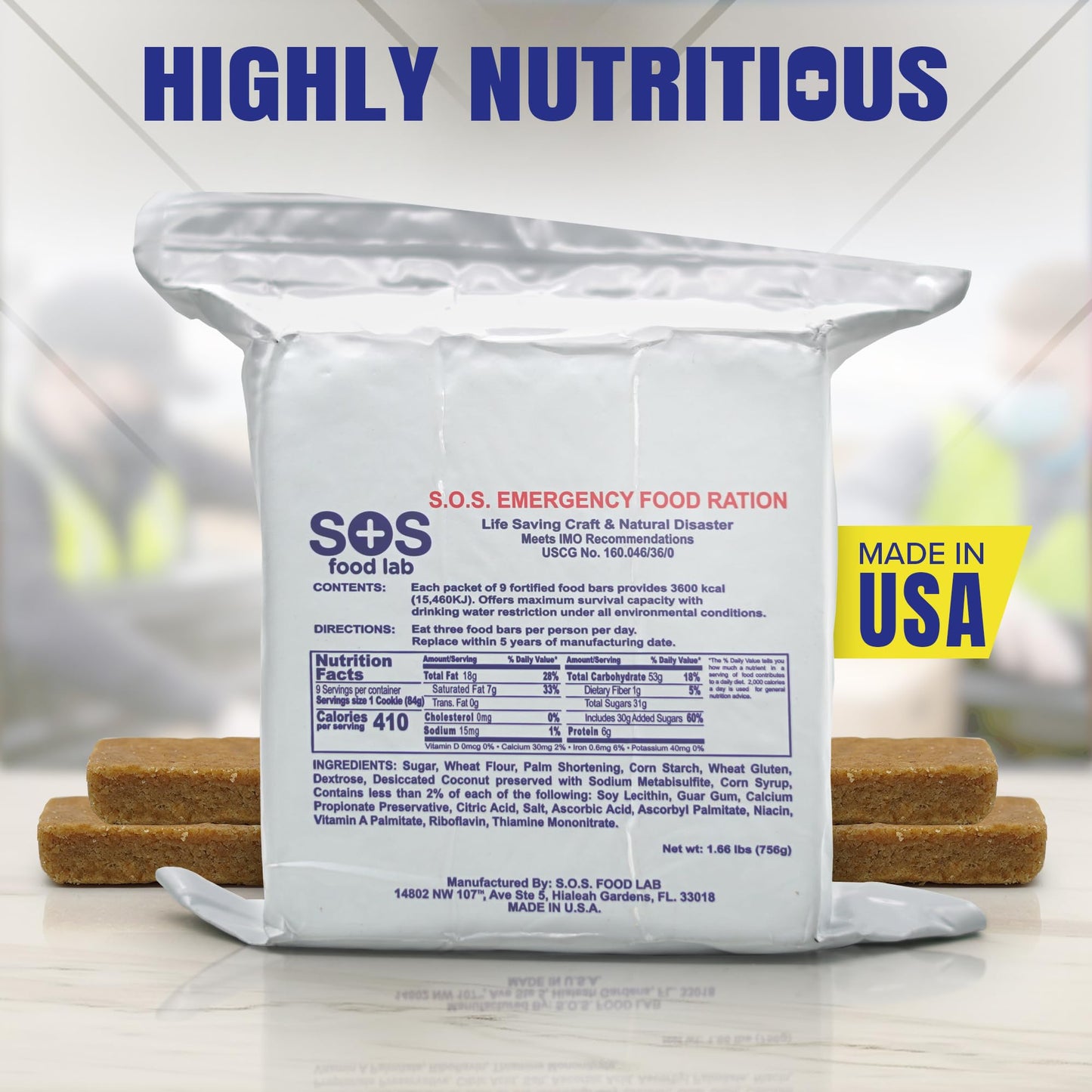 SOS Food Labs, Inc. 185000825 S.O.S. Rations Emergency 3600 Calorie Food bar - 3 Day/ 72 Hour Package with 5 Year Shelf Life, 5" Height, 2" Wide, 4.5" Length, white