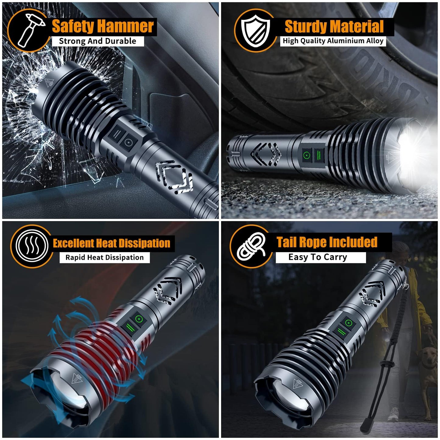 Rechargeable Flashlights High 5500.000Lumens,Super Bright LED Flashlight,Tactical Powerful Waterproof Handheld Flashlights with Zoomable 6Modes,USB Output&24H Long Life Battery for Emergency Camping