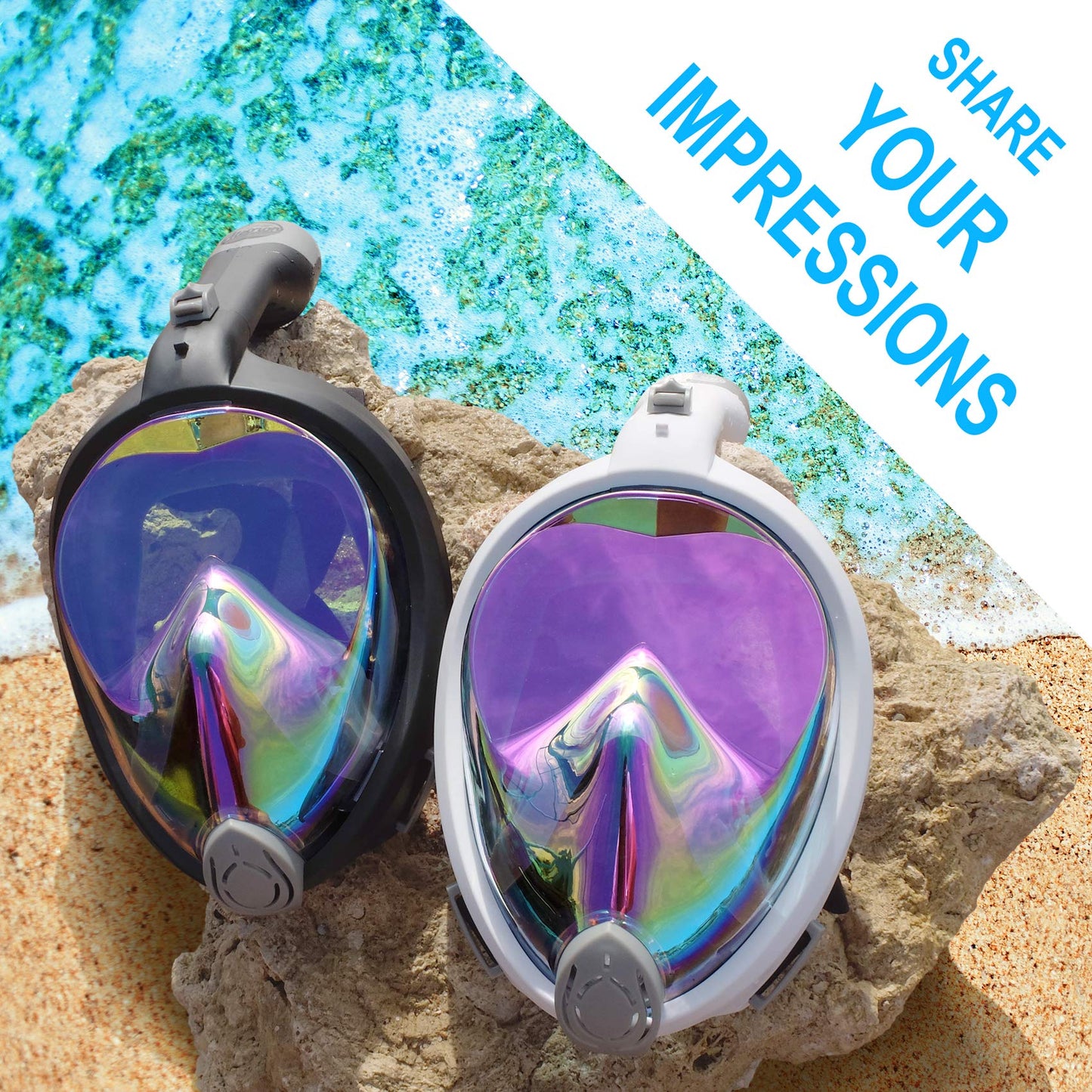 Aleoron - Foldable Snorkel Mask Full Face for Adults - Latest Dry Top System 180 Panoramic Snorkeling Mask with Camera Mount Safe Breathing Anti Fog