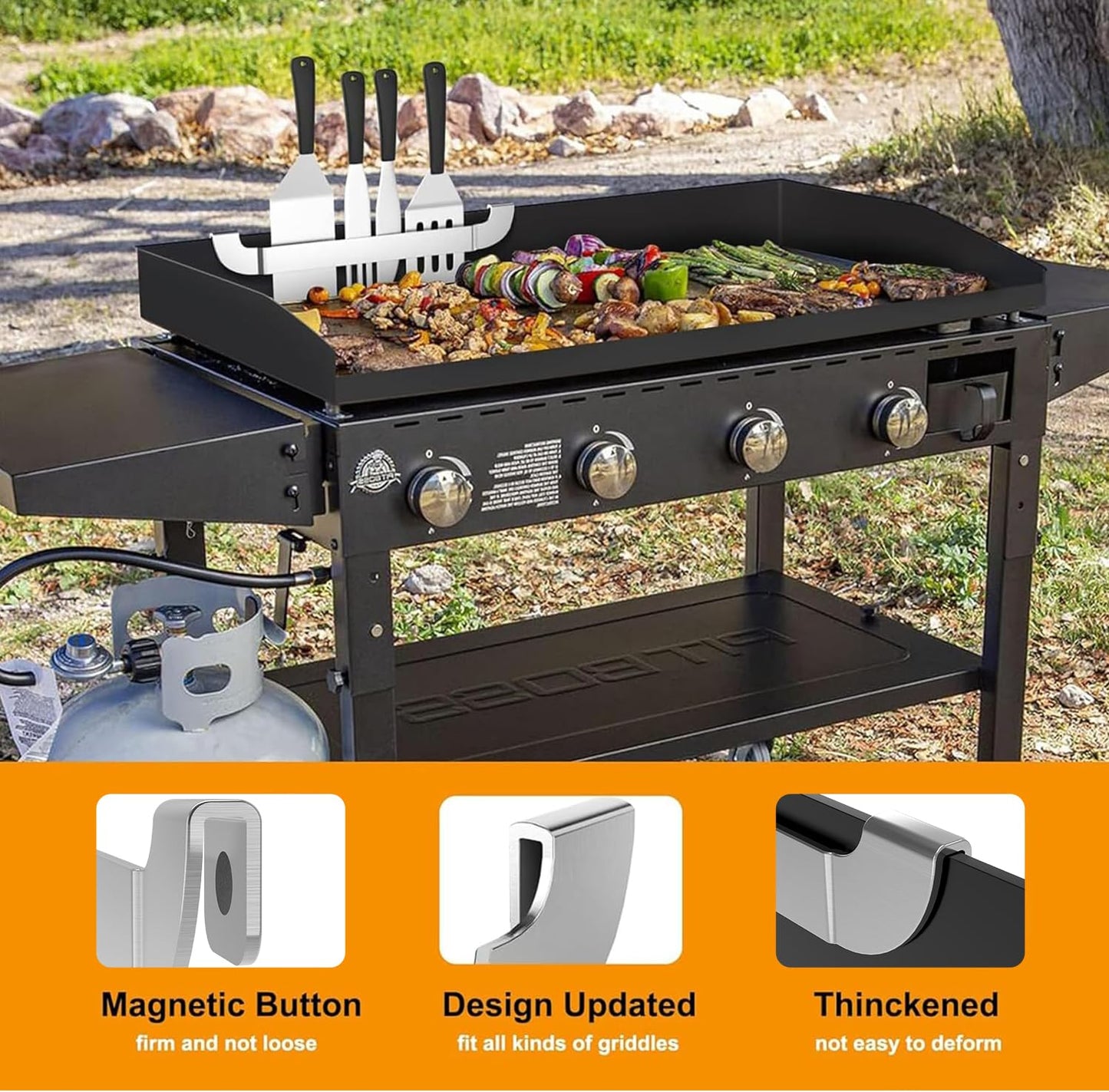 10 Inch Griddle Spatula Holder Magnetic Design, Stainless Steel Grill Barbecue Tool Rack, Griddle Accessories for Blackstone Flat Top Griddle and Other Grill Griddles (2 Pcs)