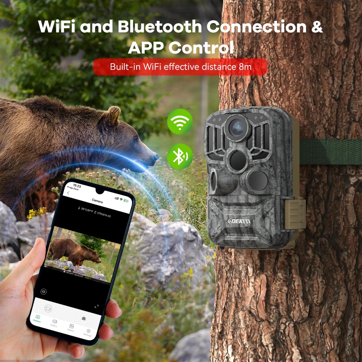 DEATTI Trail Camera 48MP 4K Game Camera with 8 Batteries 32GB SD Card,WiFi Bluetooth Connection,Trail Cameras with Night Vision Motion Activated Waterproof for Wildlife Deer Outdoor 0.1s Trigger Time