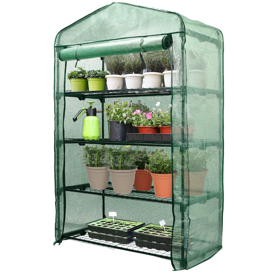 Worth Garden 50% Extra Wide Mini Greenhouse 4 Tier Portable Plant Green House 40in Wide -Sturdy Gardening Shelves with PE Cover & Roll-Up Zipper Door - Indoor & Outdoor Use - 19″W. x 40″L. x63″H.