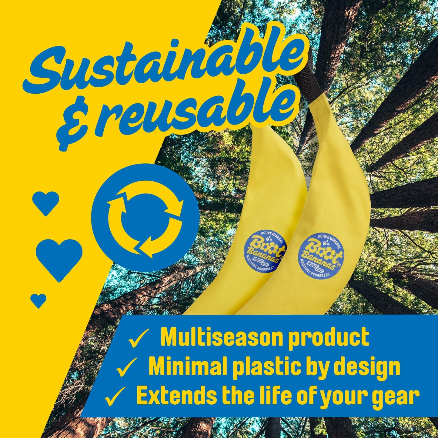 Boot Bananas Shoe Moisture Absorber | Long-Lasting, Reusable Sports Shoe Drying Inserts Without Heat or Electricity | Eco-Conscious | Drys Footwear in 4 to 6 Hours | 1 Pair