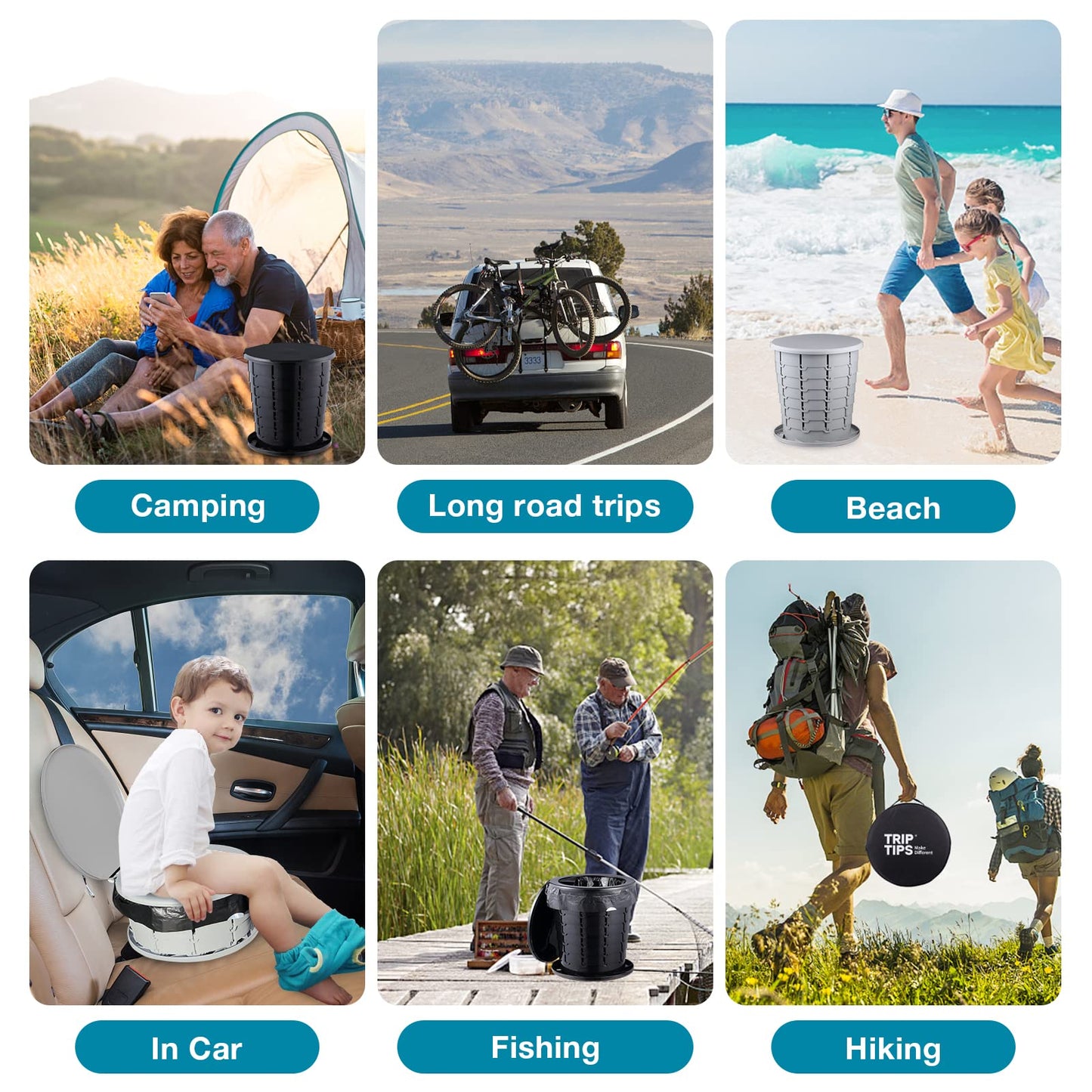 TRIPTIPS Upgrade Retractable Portable Toilet Travel Toilet Adjustable Height Camping Toilet Portable Potty for Adults Kids, Foldable Portable Toilet for Camping/Car