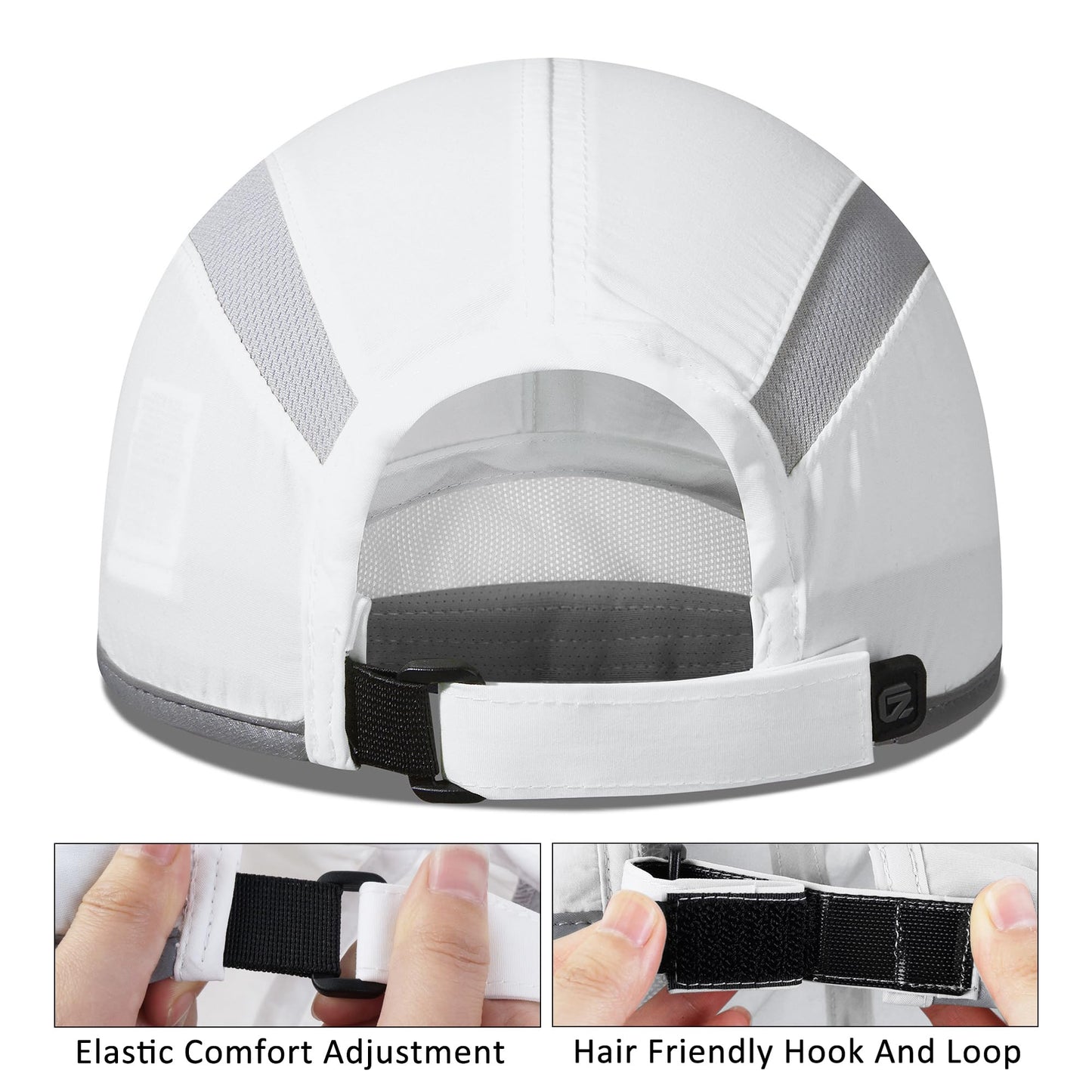 GADIEMKENSD Baseball Cap Nylon Running Outdoor Sports Hat for Men Woman Adjustable Quick Drying Reflective Foldable 50+ UPF Inhibit UV Mesh Water Repellency Race Performance Lightweight White