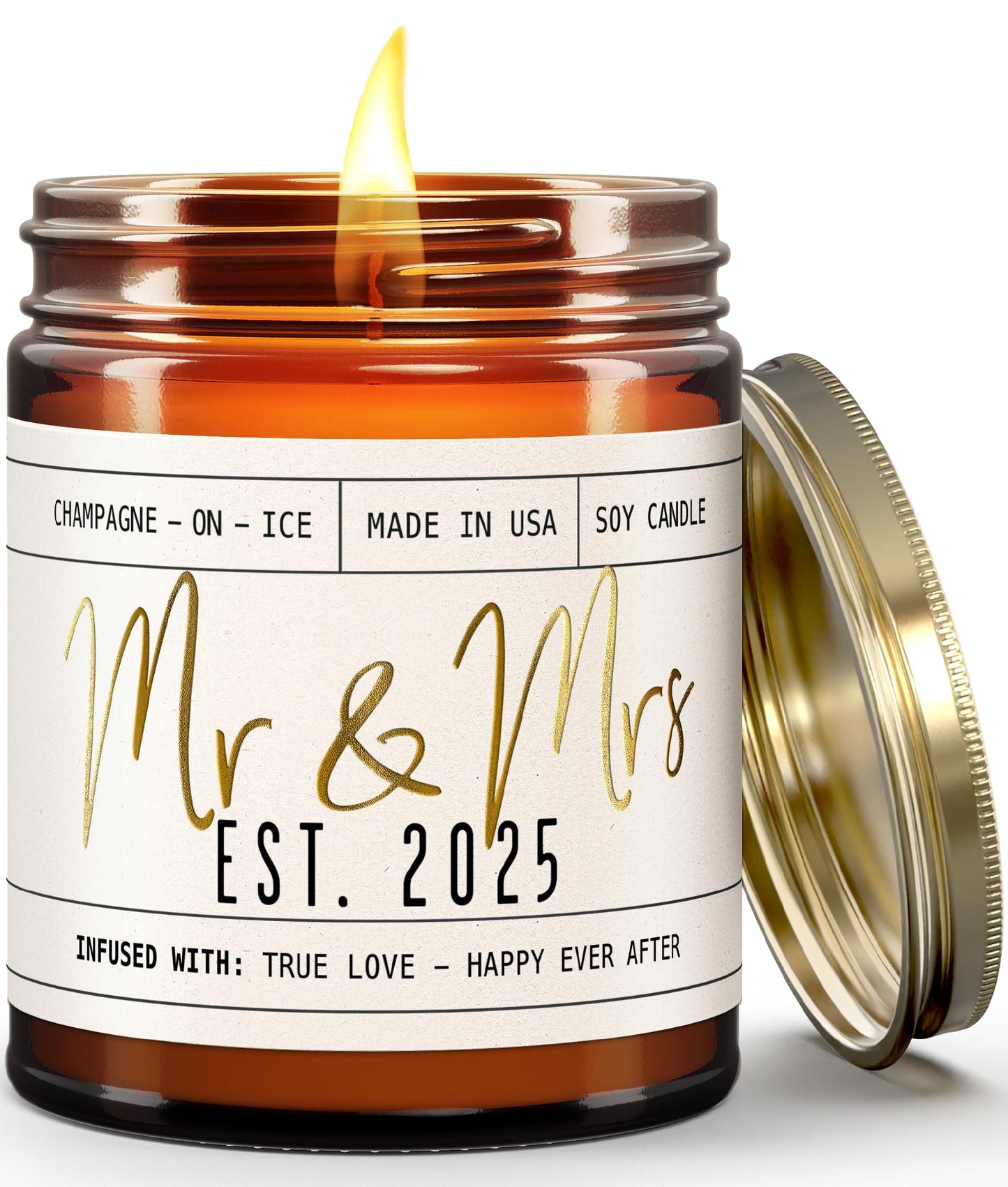 Wedding Gifts for Couples 2025, Bridal Shower Gifts from Bride - 'Mr & Mrs Est. 2025 Candle, w/Champagne on Ice I Wedding Shower for Newlyweds I 50Hr Burn, USA Made