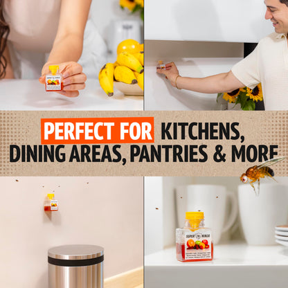 Super Ninja Fruit Fly Traps for Indoors - 1 Pack, Highly Effective Fruit Fly Catcher for Indoor Use for Home & Kitchen, Up to 3 Weeks of Performance per Bottle, Kid & Pet Friendly