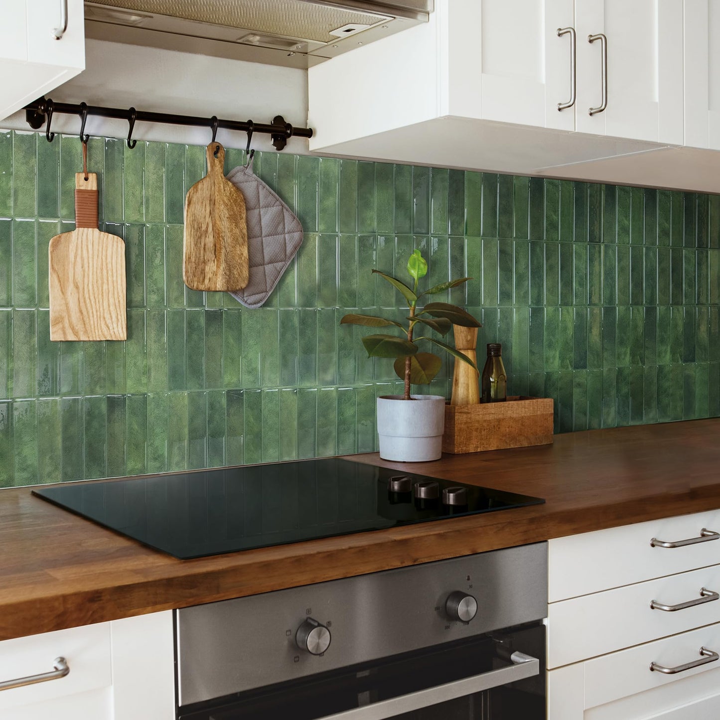 Smart Tiles SMART TILES Peel and Stick Backsplash - 5 Sheets of 11.43'' x 9'' - 3D Adhesive Peel and Stick Tile Backsplash for Kitchen, Bathroom, Wall Tile, Sefrou Green