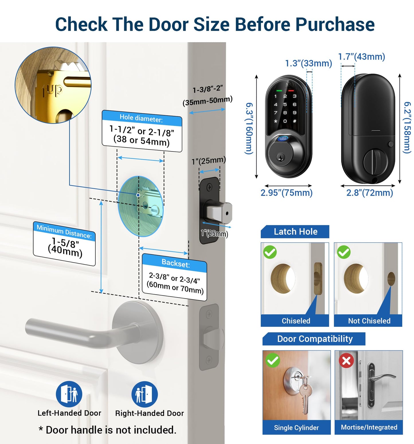 Veise RZ07 Smart Lock, Fingerprint Door Lock, 7-in-1 Keyless Entry with App Control, Electronic Touchscreen Keypad Deadbolt, Biometric Smart Locks for Front Door, Matte Black