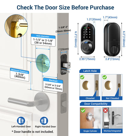 Veise RZ07 Smart Lock, Fingerprint Door Lock, 7-in-1 Keyless Entry with App Control, Electronic Touchscreen Keypad Deadbolt, Biometric Smart Locks for Front Door, Matte Black